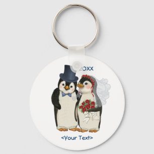 Penguin Wedding Bride and Groom Tie - Customize Keychain
