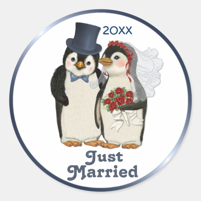 Penguin Wedding Classic Round Sticker (Front)