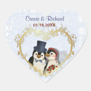 Penguin Wedding Heart - Customize Heart Sticker