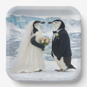 Penguin Wedding on an Arctic Glacier Paper Plate
