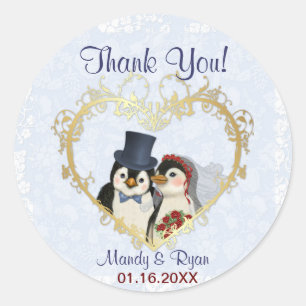 Penguin Wedding Seal- Thank You Classic Round Sticker