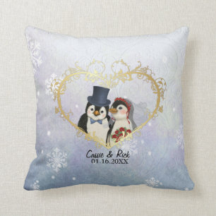 Penguin Wedding Snowflake Pattern - Customize Throw Pillow
