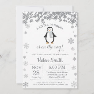 Penguin Winter Baby Shower Snowflake Invitation