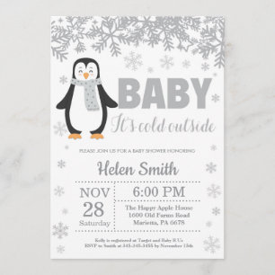 Penguin Winter Baby Shower Snowflake Invitation