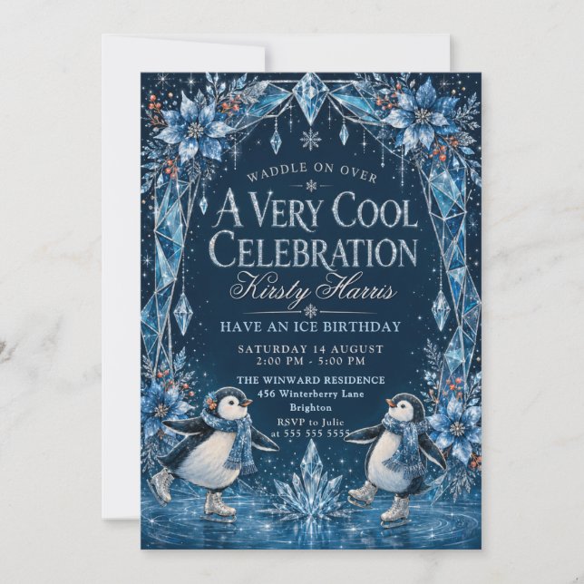 Penguin Winter Birthday Party Invitation (Front)