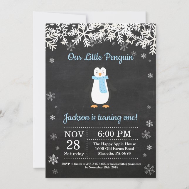 Penguin Winter Boy Invitation Anniversaire (Devant)