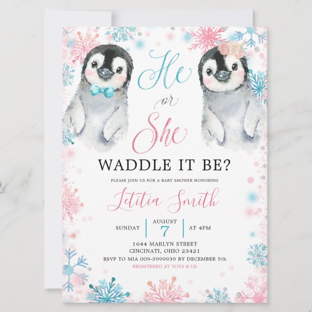 Penguin Winter Genre Reveillez Invitation (Devant)