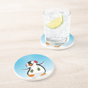 Penguin Winter Illustration - Sandstone Coaster
