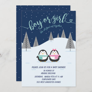 penguin winter night gender reveal invitation