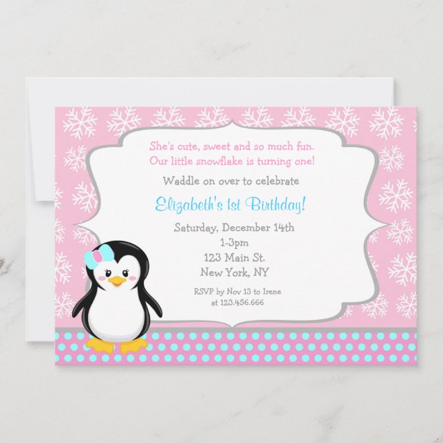 Penguin Winter ONE derland Invitations d'anniversa (Devant)