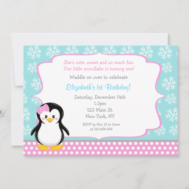 Penguin Winter ONEderland Birthday Invitations (Front)