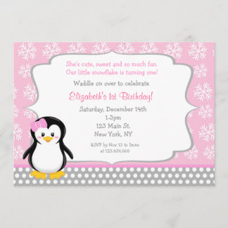 Penguin Winter ONEderland Birthday Invitations