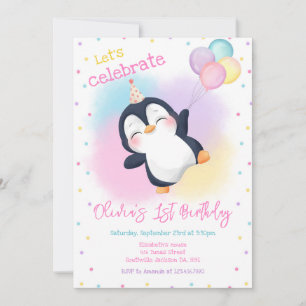 Penguin Winter Party Birthday Invitation