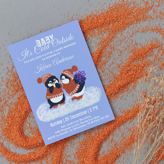 Penguin Winter Snow Birthday Baby Shower Invitation