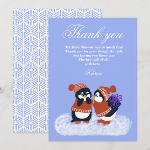 Penguin Winter Snow Birthday Baby Shower Thank you Invitation