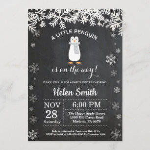 Penguin Winter Snowflake Baby Shower Invitation