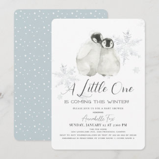 Penguin Winter Snowflake Blue Boy Baby Shower Invitation