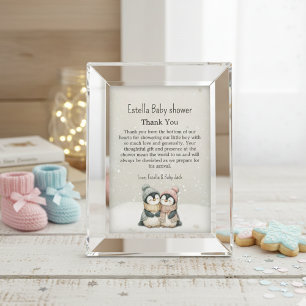Penguin Winter Twins Baby Shower Boy Girl Neutral Thank You Card