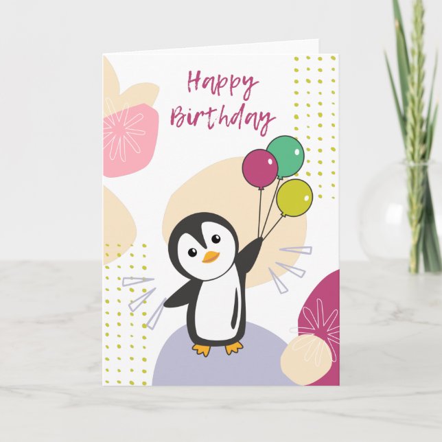 Penguin Wishes Happy Birthday To You Penguins Card (Front)