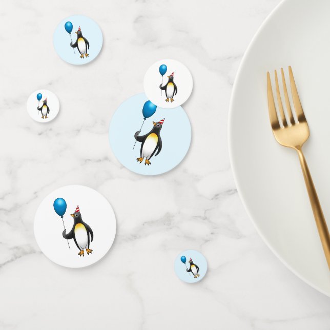 Penguin with a balloon confetti (Group)