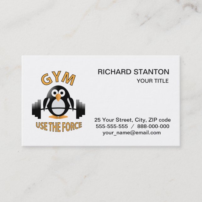 Penguin with a barbell business card (Front)