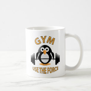 Penguin with a barbell coffee mug