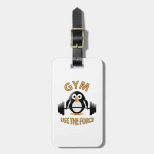 Penguin with a barbell luggage tag