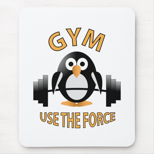 Penguin with a barbell mouse pad (Front)