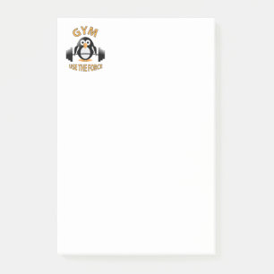 Penguin with a barbell post-it notes