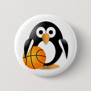 Penguin with a basket-ball 2 inch round button