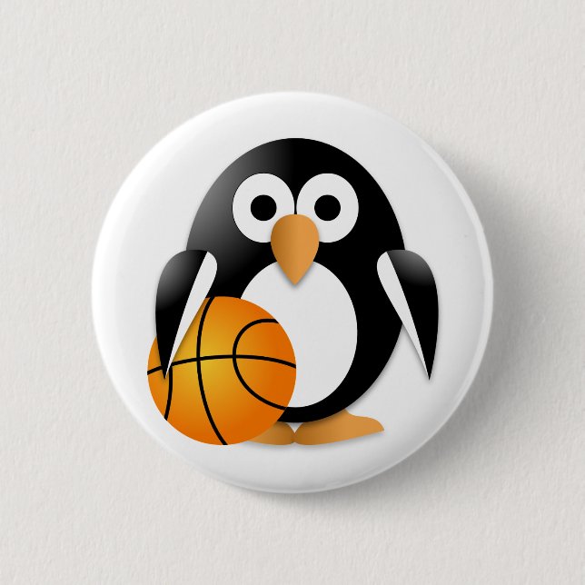 Penguin with a basket-ball 2 inch round button (Front)