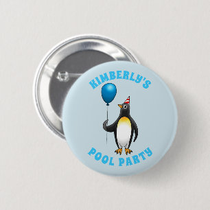 Penguin with a blue balloon 2 inch round button