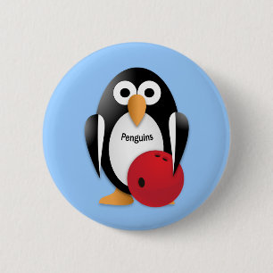 Penguin with a bowling bowl 2 inch round button