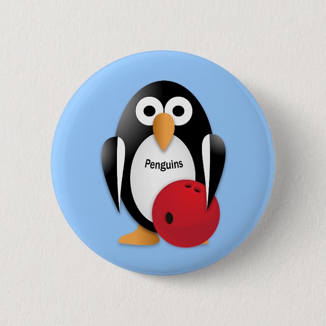 Penguin with a bowling bowl 2 inch round button (Front)