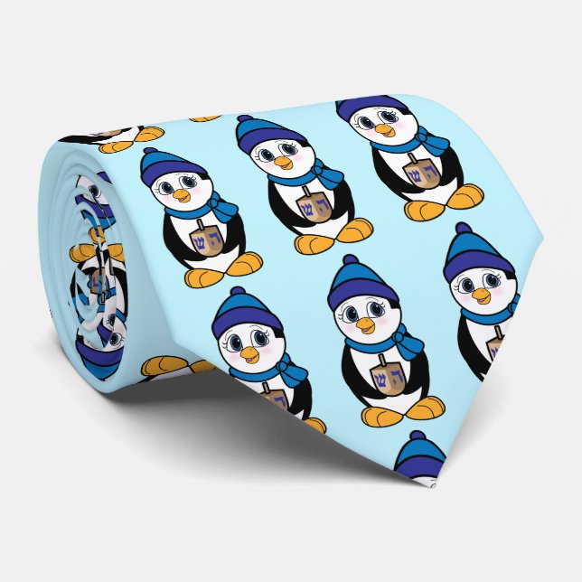 Penguin with a Dreidel at Hanukkah Tie (Rolled)