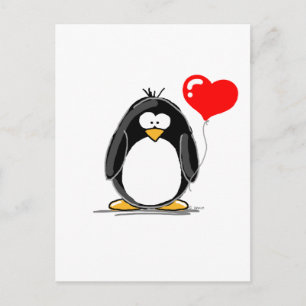 Penguin with a heart balloon postcard