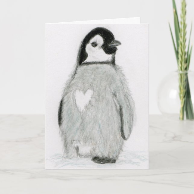 PENGUIN WITH A HEART!  GREETINGS ALL OCCASIONS THANK YOU CARD (Front)