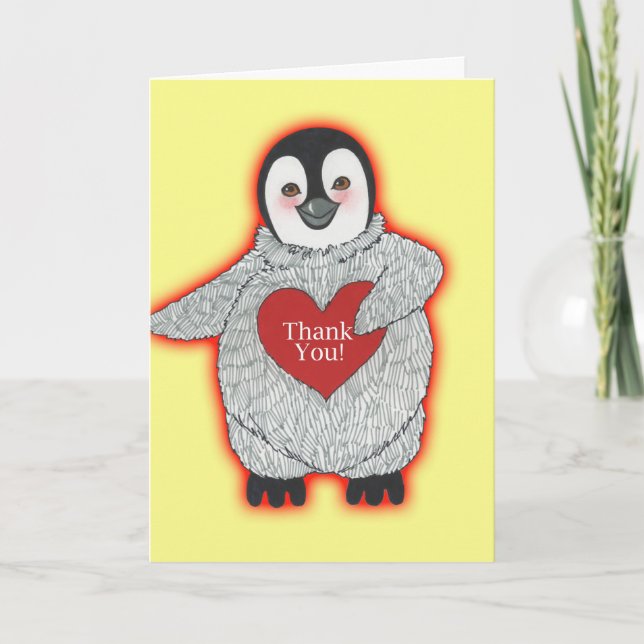 Penguin with a Heart Thank You Card (Front)