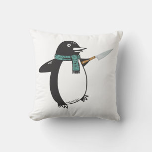 Penguin with a Knife T-Shirt Throw Pillow