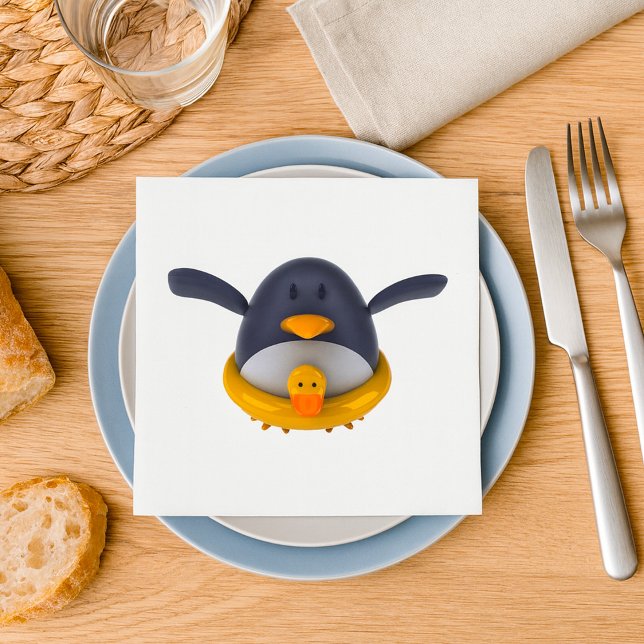 Penguin With A Rubber Duck Paper Napkins (Creator Uploaded)