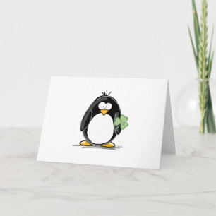 Penguin with a Shamrock Card
