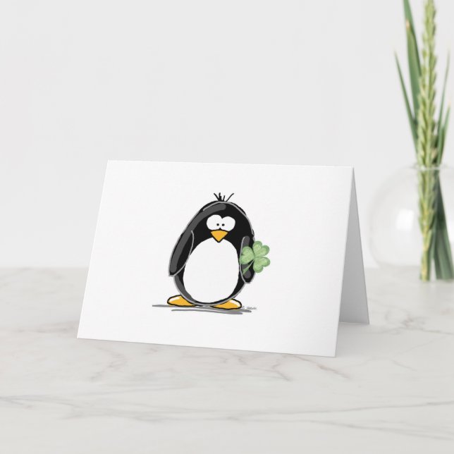 Penguin with a Shamrock Card (Front)