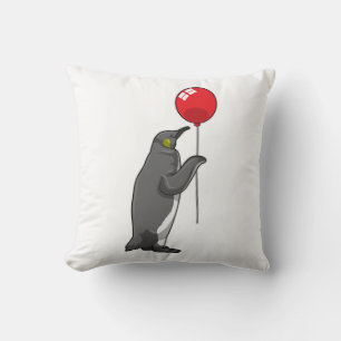 Penguin with Balloon Throw Pillow