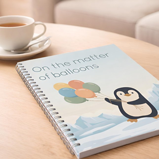 Penguin with Balloons | Dry Humour Custom Notebook (Coffee table)