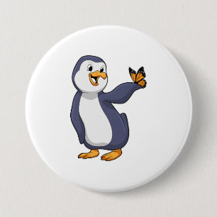 Penguin with Butterfly 3 Inch Round Button