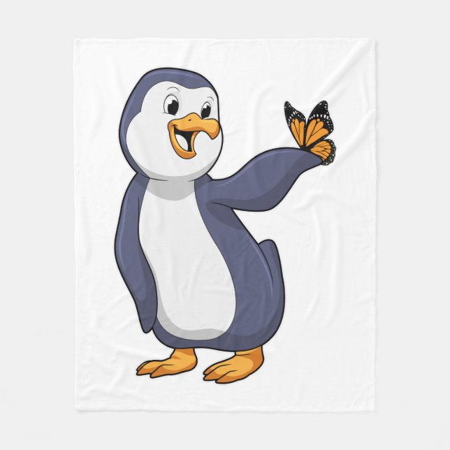 Penguin with Butterfly Fleece Blanket (Front)