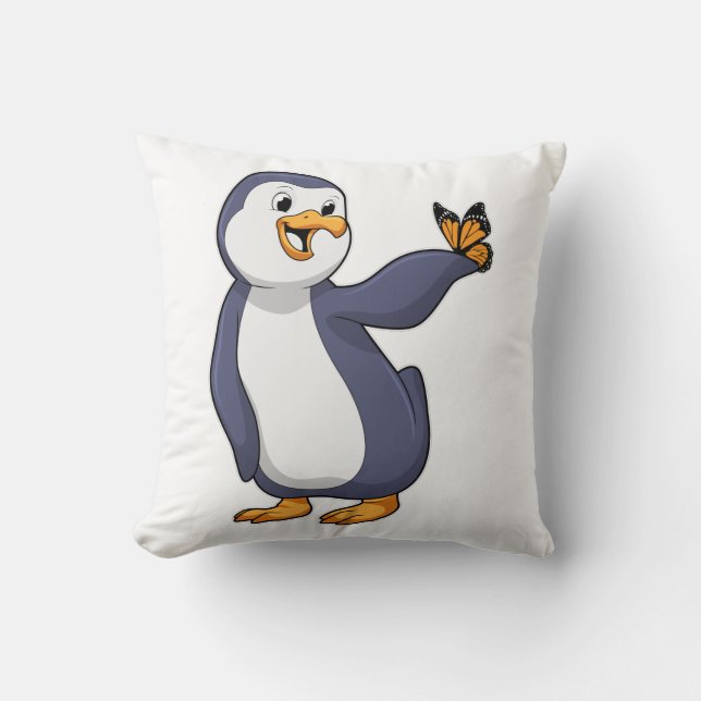 Penguin with Butterfly Throw Pillow (Front)