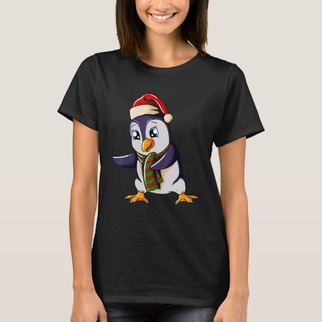 Penguin with Christmashat Floss Dance on Christmas T-Shirt (Front)
