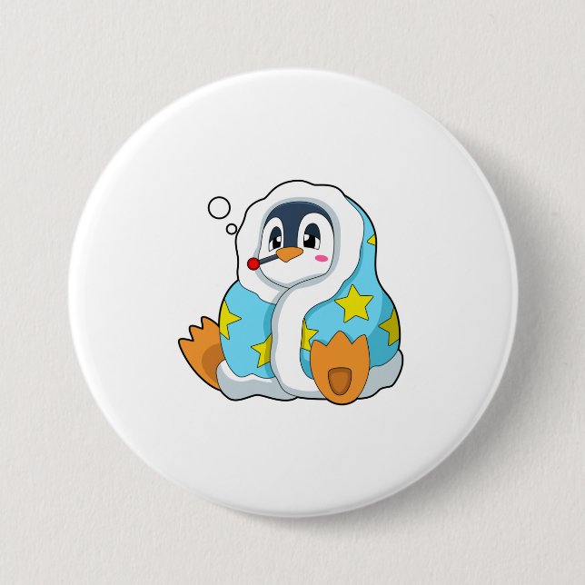 Penguin with Clinical thermometer 3 Inch Round Button (Front)