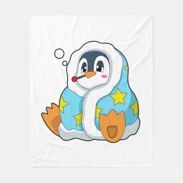 Penguin with Clinical thermometer Fleece Blanket (Front)